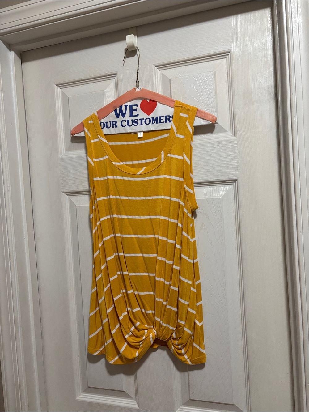 nine britton Yellow & White Striped Knot-Front Tank